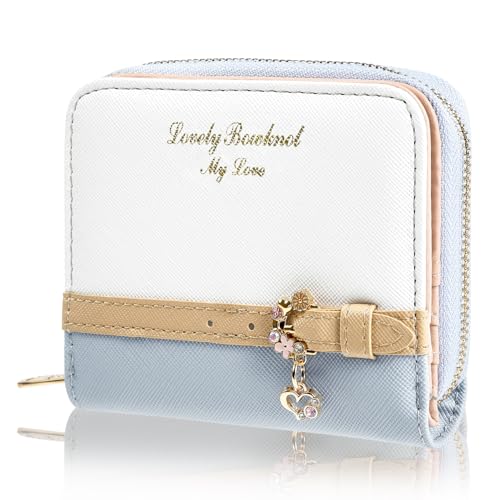 [Barsado] 財布 レディース 2つ折り コンパクト 子供 女の子 子供財布 ミニ財布 二つ折り 小学生 小銭入れ コインケース カードケース 多機能 短財布 (ライトブルー)のサムネイル