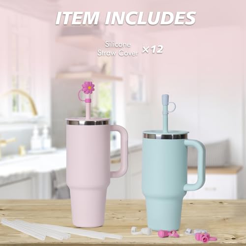 Straw Cover Cap for Hydro Flask All Around Travel Tumbler with Handle, Reusable Silicone Straw Stopper Tips Compatible with Hydroflask 30 oz and 40 oz Tumbler with Handle (Mix, 12 pcs)