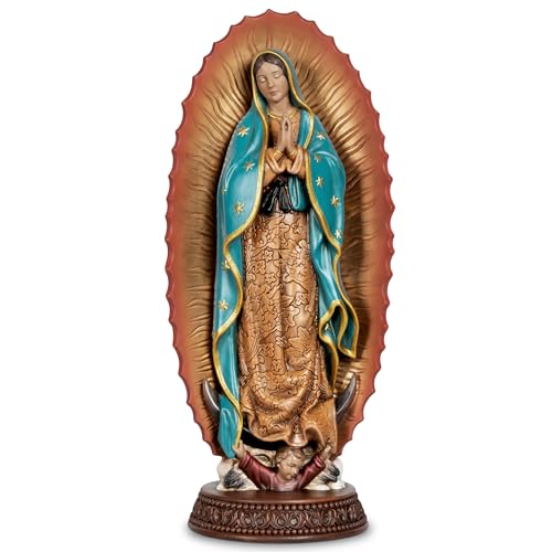 DevotedWalls Our Lady of Guadalupe Statue - 12 Virgin Mary Statue Catholic Indoor Decor Hand Painted Guadalupe Sculpture Mexican Catholic Baptism Gift(Full Color)