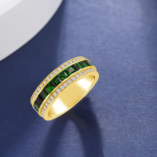 10K 14K 18K Solid Gold Men's Gemstone and Diamond Eternity Wedding Band Customized Princess Cut Gemstone Engagement Band Wedding Promise Rings for Dad Husband Birthday Christmas Gifts3