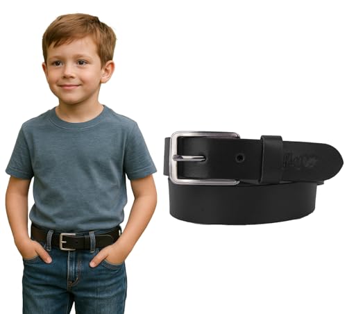 Image of Flyer Kids Genuine Leather Belt for Boys & Girls (Color- Black) | Adjustable Fit, Durable Buckle | Real Leather Belt for School, Casual & Formal Wear (2-14 Years) BL4579