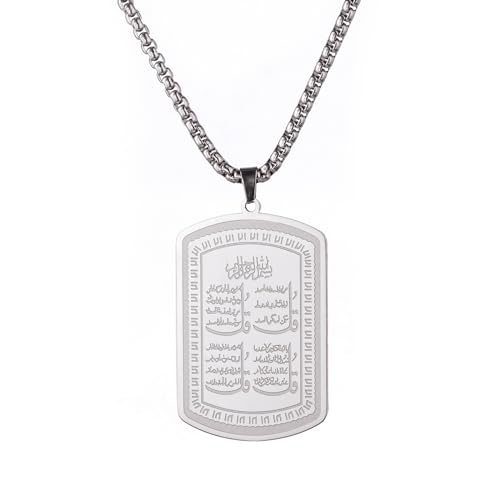 VASSAGO Collier Islamique Musulman en Acier Inoxydable pour Hommes Femmes - Ayatul Kursi Allah Arabe Coranique Bijoux Cadeau