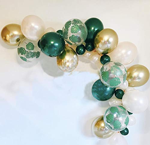 45pcs DIY Balloons Garland with Chrome Metallic Gold Balloon Pearl White Balloon Perfect for Summer Birthday Tropical Jungle Safari Theme Decorations Baby Shower Party Decorations