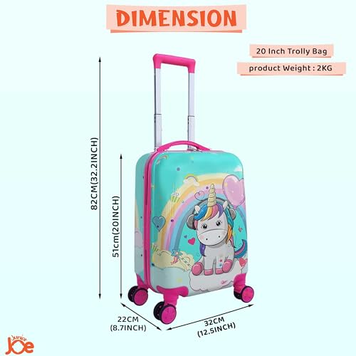 Image of JUNIOR JOE Abs Hard Shell 360 Degree 20 Inch Kids Suitcase with 4 Wheel Travel Trolley Bag (4 Day Trip) (Design-7, 20 INCH), 53 cm, Green