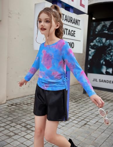Image of Arshiner Girls Long Sleeve Shirts Ruched Knot Side Tunic Blouse Tee Tops