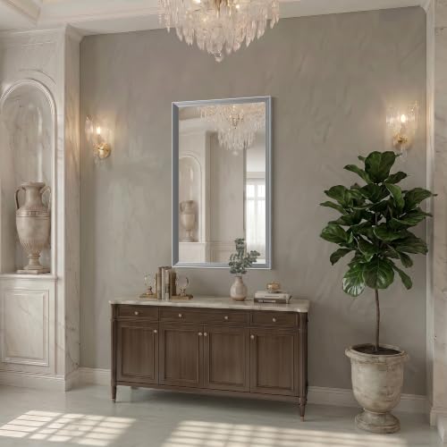 Image of DESBING 24 inchx40 inch Silver Bathroom Mirrors for Over Sink | Tempered Glass, Metal Frame, Rectangle Vanity Wall Mirror for Bathroom, Living Room, Bedroom, Horizontally or Vertically
