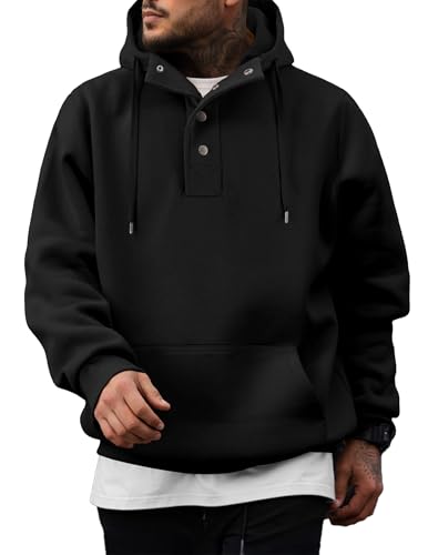 JMIERR Mens 2025 Casual Fahsion Fall Hoodie Pullover Quarter Drawstring Fleece Winter Button Hooded Shirt with Pocket