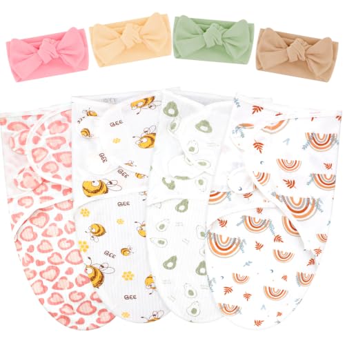 Image of 4 Pack Preemie Newborn Swaddle Set, Cartoon Style, 0-3 Months