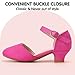 PANDANINJIA Girls Heels Dress Shoes Flower Girl Ankle Strap Closed Toe Toddler Heels Wedding Party Little Big Kids Pump Shoes Size 4 Fuchsia Suede