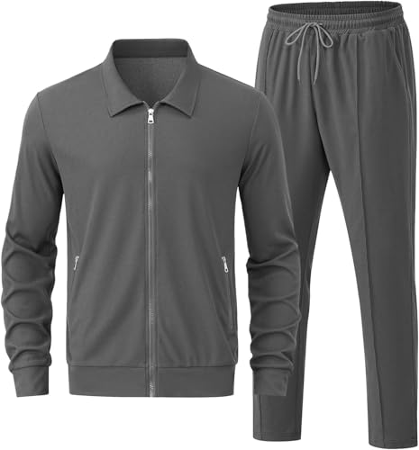 Men's Long Sleeve Zipper Sweatshirt Set Waffle Tracksuit 2 Pieces Suit Sets Spring Casual Buisness Golf Outfits3