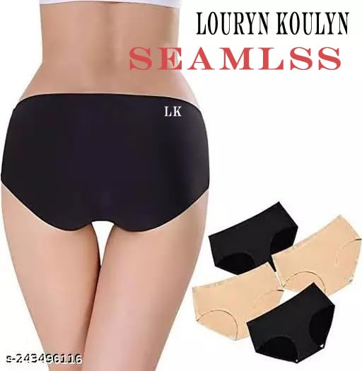 Image of No-Show Women's Panties:Women's (Multicolor) Seamless Hipster Ice Silk Panty Mid-Waist Laser Cut Underwear Seamless Panties