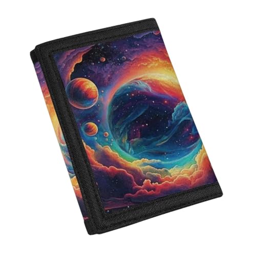 Rshubino Fantasy Cloud Universe Boys Wallets for Kids 6-8 PU Leather Purses for Boys Trifold Wallet with Multiple Card Slots for Festival Holiday Travel Outdoor