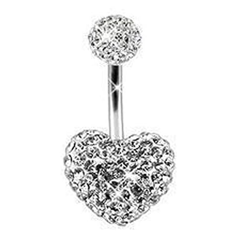 Gekko Body Jewellery Clear Ferido Heart Gem Belly Button Bar Navel Piercing Stud Surgical Steel Cover