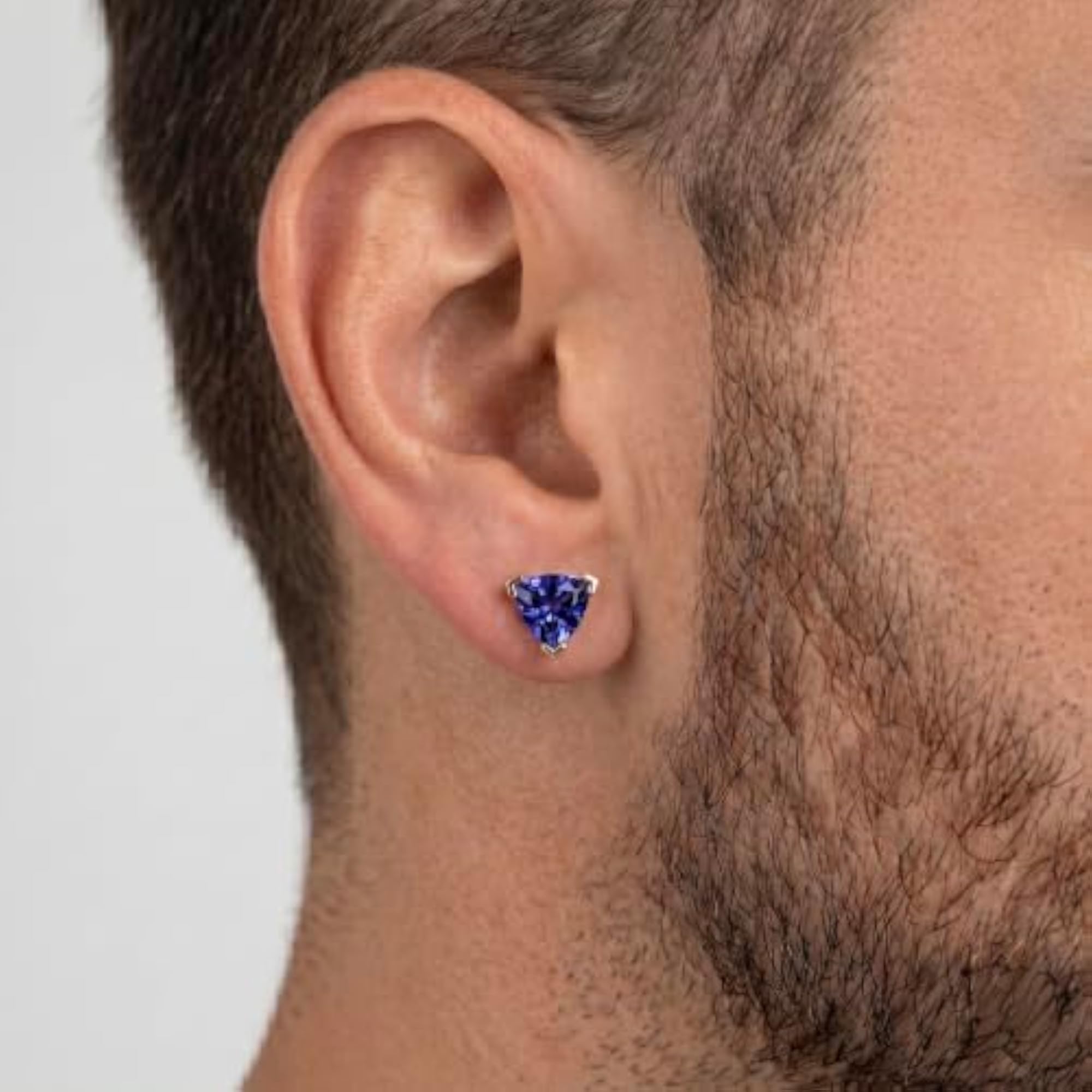 Men's Rose Gold Plated 925 Silver Triangle Shaped AAA+ Gemstone Stud Earring