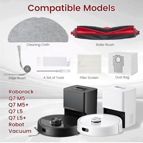 Image of 24 Pcs Accessories Kit for Roborock Q7 M5+,Q7 L5+ Robot Vacuum Cleaner, 1 Main Brush 4 Filters 4 mop Pads 6 Side Brushes 6 dust Bags