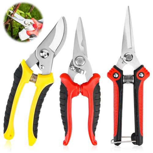 Lnjya Garden Shears Set of 3, Pruning Shears & Garden Shears, Professional Plant Shears, Rose Shears, Bonsai Scissors, Multifunctional Vine Shears for Tree Branches, Bonsai, Plants, Flowers