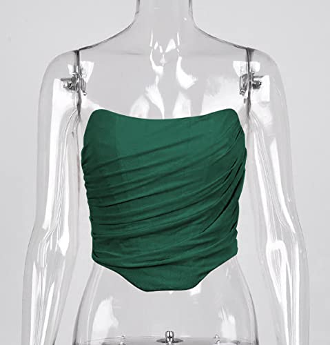 Image of Modegal Women's Strapless Boned Mesh Bustier Corset Bodyshaper Crop Top | Vintage Backless Bustier Zip Back Corset Bodyshaper Crop Top