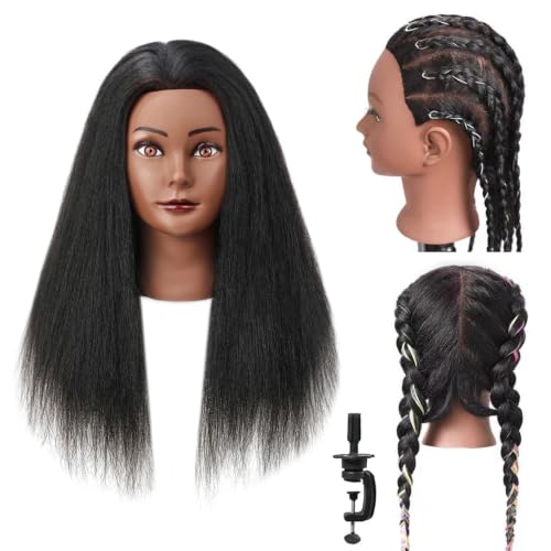 POLRISLY 16 Inch 100% Real Hair Mannequin Head Training Head Cosmetology Manikin Practice Doll Head for Hairdresser Braiding Hair Styling Hairdressing with Clamp Holder- Black