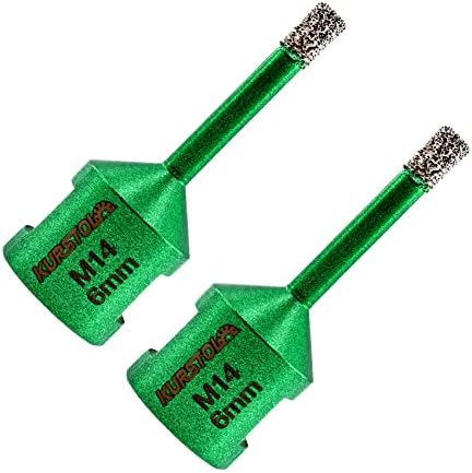 KURSTOL Diamond Core Drill Bits - 2pcs 6mm with M14 thread Tile Hole Saws for Dry Drilling Porcelain Ceramic Tile Granite Marble Stone Vacuum Brazed Diamond Drill Bit