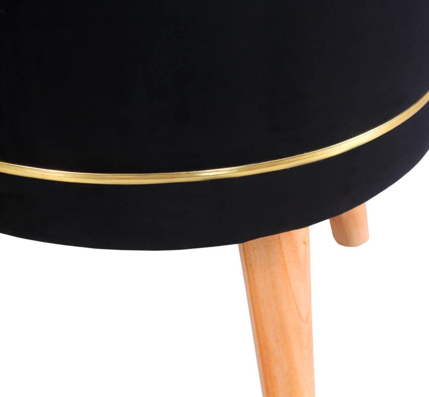 Image of Ottoman Stool for Living Room Foot Rest | Velvet Small Ottoman Foot Stool | Solid Wood Legs | Footstool Puffy for Home, Bedroom & Makeup Table | 16x16x18 Inch, Set of 2 (Black)