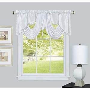 GOHD Valarie Fancy Window Valance 54 x 18 Taffeta Fabric with Soft Satin Swag Add Some Royal luxruy Accent to Your Home White