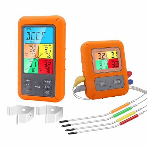 Thermomètre pour barbecue extérieur et fumoir avec 4 sondes sans fil