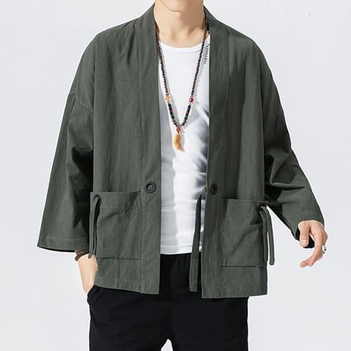 Chaqueta de kimono monocolor holgada con manga ligera de tres cuartos 2