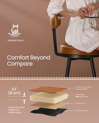 Image of VASAGLE EKHO Collection - Bar Stools Set of 2, Swivel Counter Height Bar Stools with Back, Synthetic Leather with Stitching, Mid-Century Modern, 25.6-Inch Tall Barstools, Caramel Brown ULBC089K01V2