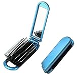 Mini Travel Hair Brush Small Foldable Compact Hair Brush with Mirror and Nylon Bristles Portable Comb for Gym Bag Purse Locker for Women and Men (Sky Blue, 1 Pcs)