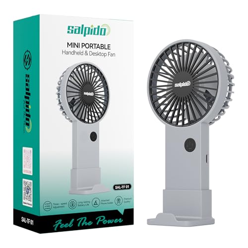 Image of Mini Portable Handheld & Desktop Fan with Phone Holder, 3-Speed Adjustment, Type-C Charging (Cable Included), Silent Compact Travel Fan for Office, Desk, Home & Outdoor Use (SAL-TF01 - Blue)