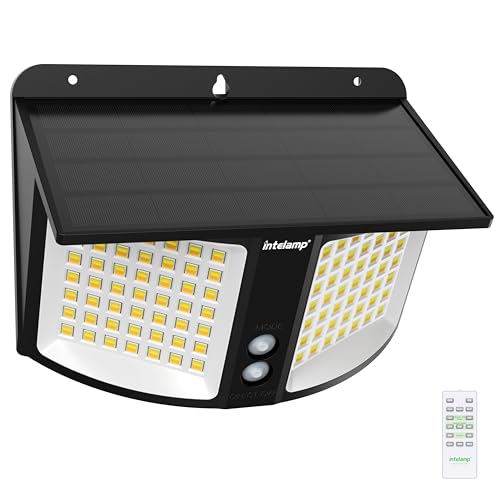 intelamp lampe solaire exterieur, 4000 mAh projecteur solaire avec capteur radar, 180° eclairage exterieur solaire, 3 températures de couleur réglables, 3...