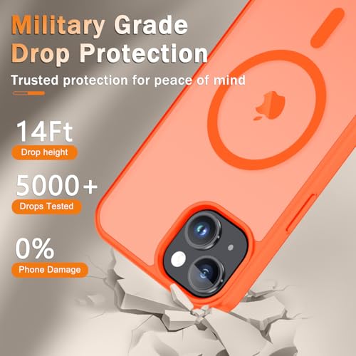 Image of YENAPOON for iPhone 15 Plus Case, iPhone 14 Plus Case, Matte Magnetic Phone Cover with 1 Screen Protector [Support for MagSafe] [Shockproof Military Grade Protection] Translucent Frosted Back, Orange
