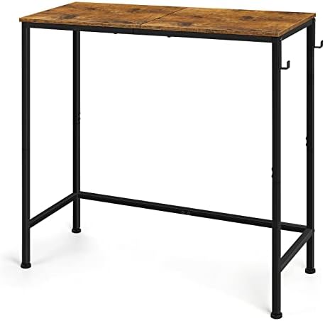 Narrow Console Table Small Entryway Table Industrial Couch Table Behind Sofa Table Hallway Table with Hooks for Living Room Foyer Bedroom Corridor Office Rustic Brown