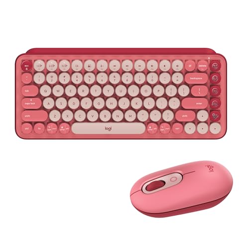 Image of Logitech POP Keys + POP Mouse - Wireless Keyboard and Bluetooth Mouse Combo with Typewriter-Style Mechanical Keys, Emoji Features, Cute Compact Design - Heartbreaker Rose
