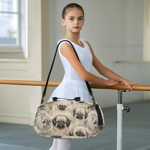 Duffle Bag for Boys or Girls with Shoes Compartment, Dogs Pattern Brown Sports Travel Bag Overnight3