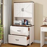 Halitaa File Cabinet 2 Drawers Lateral File Cabinet with Adjustable Shelf for Letter/Legal/A4 Size Hanging Files, Large Wood File Storage Cabinets Printer Stand for Home Office, Rustic White