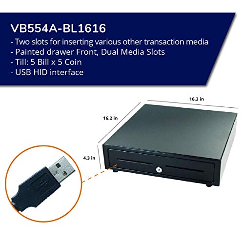 Apg Standard- Duty 16.2” Electronic Point Of Sale Cash Drawer | Vasario Series Vb554A-Bl1616 | Usbpro Interface | Plastic Till With 5 Bill/ 5 Coin Compartments | Black #TOP1