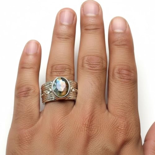 Image of 55Carat Choose Your Color Genuine Gemstone Sterling Silver Ring Band Vintage Handmade Jewelry Sizes 5-12