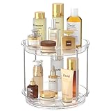 360 Rotating Makeup Organizer – 2 Tier Lazy Susan Turntable Organizer, Clear Bathroom Counter Organizer for Vanity, Spinning Skincare Perfume Tray for Bathroom, Dresser, Kitchen Cabinet