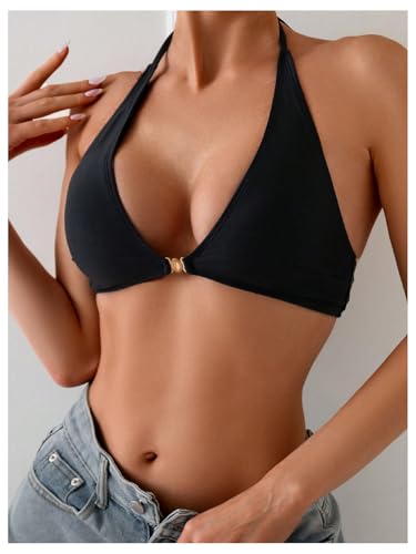 SOLY HUX Women's Halter Bikini Top Tie Back Bathing Suit Summer Beach Swimsuit Tops3