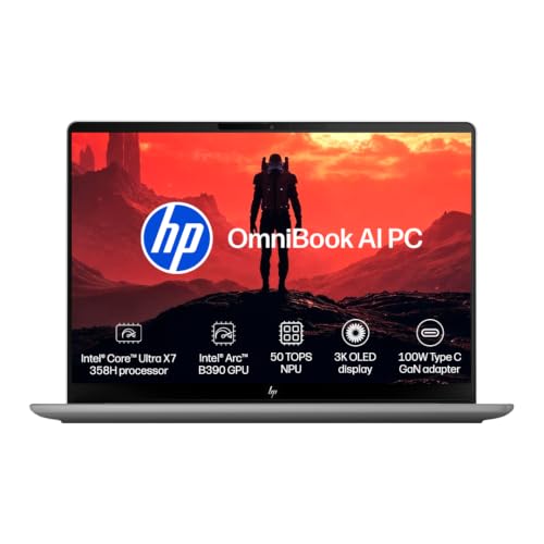 Image of HP OmniBook 7 OLED ● Intel Core Ultra X7 358H● 50 Tops● 32GB LPDDR5x● 1TB SSD● 3K(2880 x 1800)●14'' /35.6cm● 500nits● 0.2ms ●Win11● Office24● Silver● 1.4kg● hg0062TU● GaN Charger● MIL-STD tested Laptop