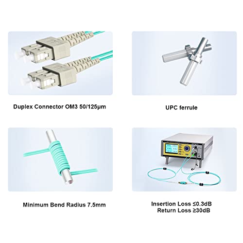 FLYPROFiber 1M SC to SC OM3 Fiber Patch Cable | Length Options: 1m-50m, 10GB Duplex Duplex 50/125um Multimode Fiber Optic Cables LSZH-1M (3ft)