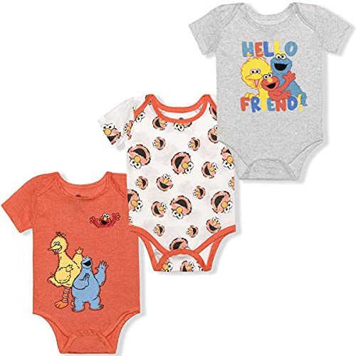 Image of Sesame Street Boys 3-Pack Short Sleeve Bodysuit Creepers, Coral