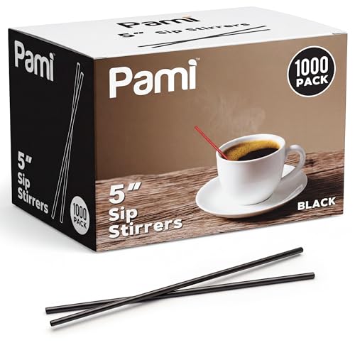 PAMI Black Plastic Stir Straws 5 in,Disposable Coffee Stirrers,1000 Count