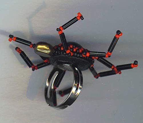 Miniatura 2 de Itzy Bitzy Lucky Halloween Creature Silver plated adjustable Beadwoven Ring Red Black Genuine Pearl Gothic