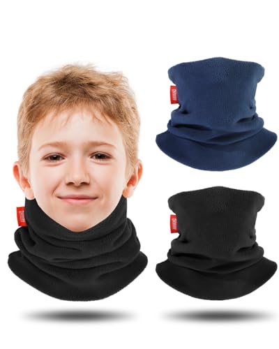 Aegend Neck Warmer for Kids Double-Layer Fleece Ski Neck Gaiter for Boys Girls Youth Winter Cold Weather Scarf(Black & Deep Blue)