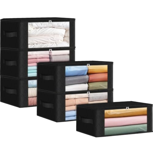 Image of Fab totes 35L Closet Organizers and Storage, Foldable Under Bed Storage Containers, Storage bags for Organizing Bedroom, Closet, Clothing,Organization with Handle (6 Pack,Black)