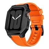 Ya en manzanajugosa.com: AIRYZGOOD Carcasa de metal de lujo con correa compatible con Apple Watch Band de 44 mm y 45 mm, funda protectora resistente con correa de silicona suave para iWatch Series 9/8/7 (negro/naranja, 45 mm)