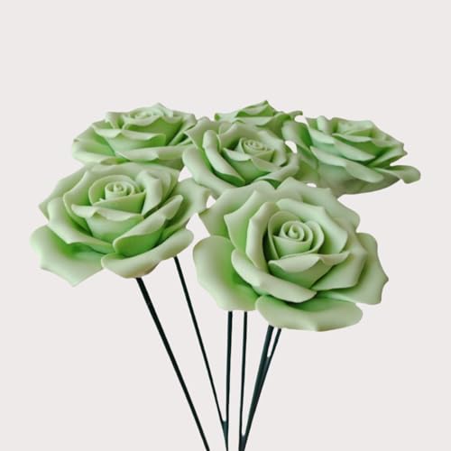 wybdtic 6 pcs Handmade Ceramic Roses,Featuring Vibrant Colors and Intricate Petal Details Floral Decorations Wedding Decoration Christmas Decor Gift Providing Long-Lasting Beauty (Green)