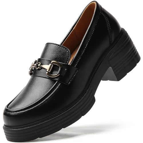 Image of Loafers for Women Chunky Platform Lug Sole Slip On Penny Loafer Shoes | Women's Classic Round Toe Loafers Business Casual Office Work Shoes Comfort Flats for Ladies Daily Dating Party School Wear